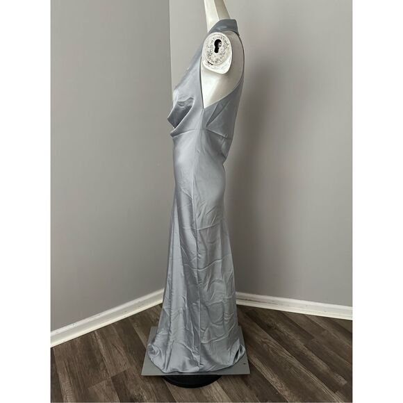 NWT Norma Kamali Halter Drape Bias Gown in Silver Size S $325 - Picture 6 of 11